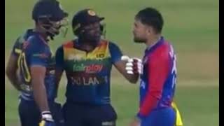 Angry Rashid Khan fight with Sri lanka player Gunathilaka in SL vs Afg Super 4 match Asia Cup 2022