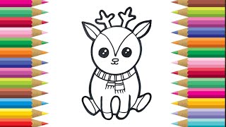 Reindeer drawing for Christmas | Easy Drawings Of Cute Things And Animals Easy To Draw