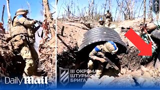 3rd Assault Brigade clear a Russian trench near Kharkiv