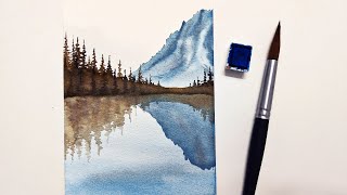 How to paint a mountain lake step by step for beginners » Easy watercolor mountain painting tutorial