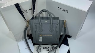 CELINE MICRO LUGGAGE HANDBAG IN DRUMMED CALFSKIN SOURIS