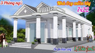 Beautiful prefabricated Thai roof house in the Western countryside 7x22 with 3 bedrooms