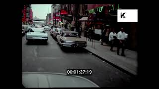 1960s New York, POV Driving in Lower Manhattan, Financial District, 35mm