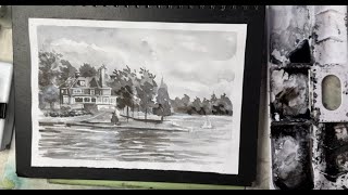 N1310 水墨画 风景 Water-ink (Monochrome Watercolor ) Landscape 수채화 풍경