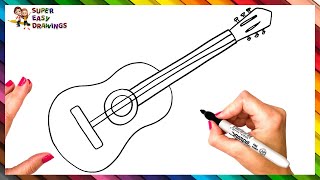 How To Draw An Acoustic Guitar Step By Step 🎸 Acoustic Guitar Drawing Easy