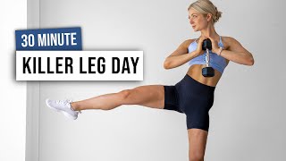 30 MIN KILLER LOWER BODY HIIT Workout + Weights, No Repeat - LEG DAY Home Workout