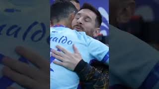 Messi And Ronaldo Hugging Before The PSG Vs Al Nassr Friendly
