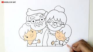 How to draw Grandparents step by step | Grandparents Day poster drawing