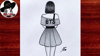 Easy BTS drawing | BTS girl drawing | Pencil sketch of BTS Army
