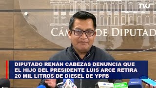 Diputado Renán Cabezas denuncia que el hijo del Presidente retira 20 mil litros de diesel de YPFB