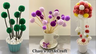 3 DIY Home Decor using Pom Pom / Pom Pom flower and tree / Woolen Craft ideas