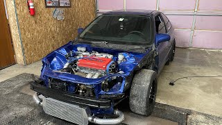 Civic Si GSR B18C1 Swap With Precision Turbo Getting Ready For The Dyno Getting The Bugs Worked Out!