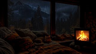 Rainy Night in the Cabin 🌧: Rain Falls and Fireplace Crackles 🌧️🔥 Warm Space Soothes the Mind