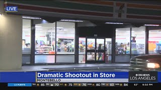 Dramatic footage shows shootout in Montebello 7-Eleven; Authorities searching for suspects