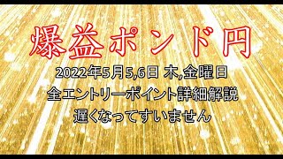 【勝億FX】ポンド円 2022年5月5,6日 木,金曜 学習用 全エントリーポイント詳細解説 GBPJPY 100％ 裁量 テクニカル 手法復習 練習動画