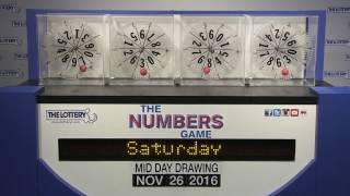 Midday Numbers Game Drawing: Saturday, November 26, 2016