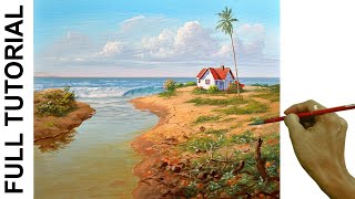Acrylic Landscape Painting Tutorial / Tropical Beach House / JMLisondra