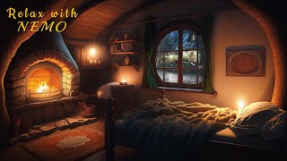 Cozy Hobbit Bedroom - Thunderstorm with Heavy Rain and Relaxing Fireplace Sounds - Rain and Thunder