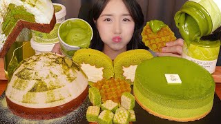 GREEN DESSERT PARTY💚 GREEN TEA CHEESE CAKE & MATCHA CHOCOLATE CAKE ASMR MUKBANGㅣNO TALKING