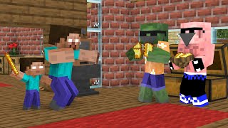 Monster School : Baby Herobrine and his father fend off thieves - Minecraft Animation