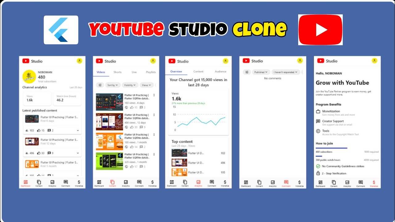 Flutter Ui Practicing Studio App Clone Using Flutter Youtube