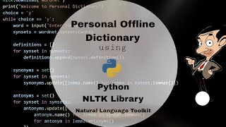 Personal Dictionary using python || NLTK Library #phython #nlp