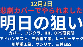 【注目銘柄】チャートで見る明日の狙い｜カバー、フジクラ、IHI、QPS研究所、アドバンテスト、三菱重工業、レーザーテック、川崎重工業、サンリオ、三井E\u0026S