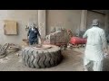 Hardworking Old Guys Changing Road Roller Tire Without Any Power Tools || Heavy Duty Tyre Changer