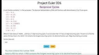 Project Euler 026 - Reciprocal Cycles
