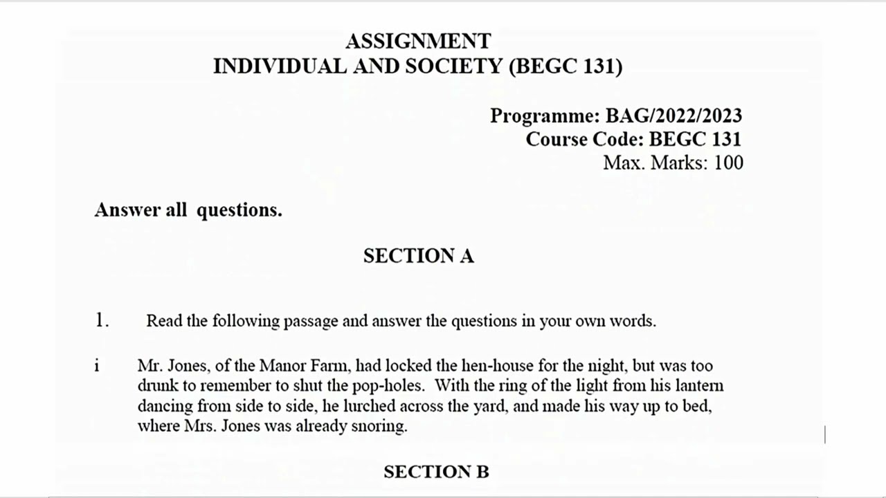 BEGC 131 IGNOU SOLVED ASSIGNMENT 2022-23 || INDIVIDUAL AND SOCIETY ...