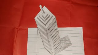 How TO Drawing 3D Skyscraper on Line Paper- Draw a Big Building Illusion-2020