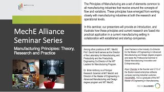 Manufacturing Principles: Theory, Research and Practice: from the MIT MechE MEng team