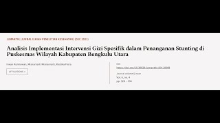 Analisis Implementasi Intervensi Gizi Spesifik dalam Penanganan Stunting di Puskesmas... | RTCL.TV