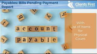 Acumatica Cloud ERP Tip 92: Payables Bills Pending Payment Report