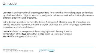 C @ 13 The char and boolean Primitive Data Types