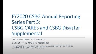 FY2020 CSBG Annual Reporting Series Part 5: CSBG CARES and CSBG Disaster Supplemental