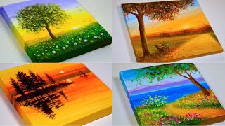 4 Mini Canvas Paintings | Acrylic Painting For Beginners