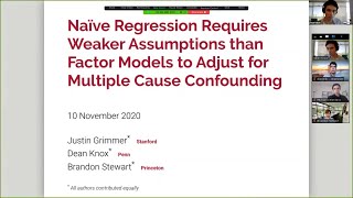 Naïve regression requires weaker assumptions than factor models to adjust for multicause confounding