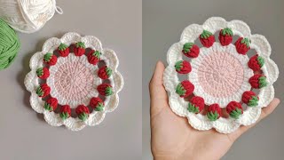 Strawberry Crochet Coaster - Cute & Easy Crochet Ideas for Beginners