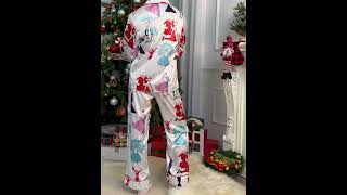 White Christmas Satin Pajama Set - SheShow.com #fashion #clothing #pajamas #christmas #loungewear