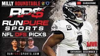 2022 NFL WEEK 13 DRAFTKINGS TOURNAMENT PICKS AND STRATEGY | MILLY MAKER ROUNDTABLE