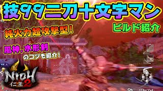 【仁王2】技99二刀十文字マンビルド・ステータスを紹介！純火力超攻撃型！地味に難しい風神,水形剣のタイミングやコツも！【NIOH2】