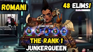 48 ELIMS! ROMANI DOMINATING JUNKERQIEEN GAMEPLAY - TOP 500 -  OVERWATCH 2 SEASON 13