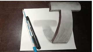 Very Easy | Drawing 3D Letter T | Trick Art with Pencil #drawing #trickart #howtodraw