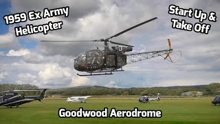 1959 Ex German Military Helicopter Alouette II | Start Up and Take Off | Goodwood Aerodrome