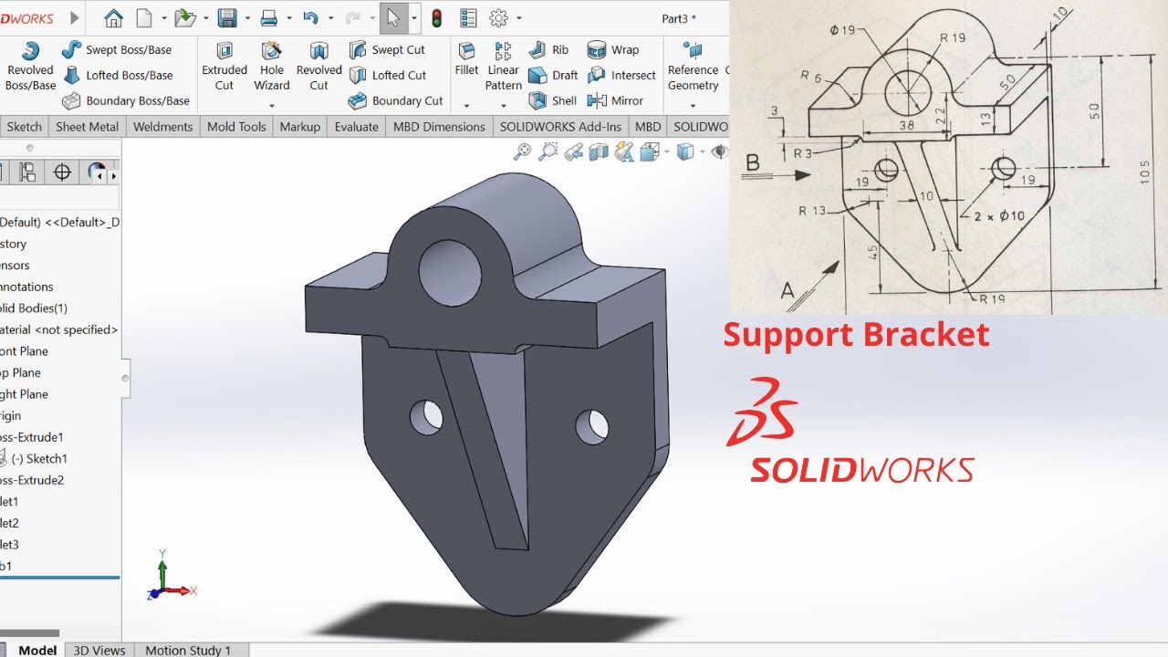 Cara Membuat Support Bracket Di Solidworks Solidworks Tutorial Youtube