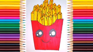 How to draw french fries step by step|French fries drawing & coloring tutorial| French fries drawing