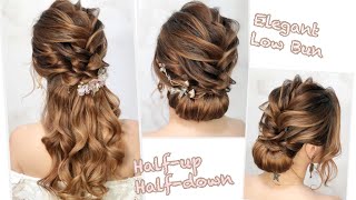 [新娘髮型］浪漫公主頭3分鐘🔜快速換髮優雅低髻Half up \u0026 Low Bun Hair TUTORIAL