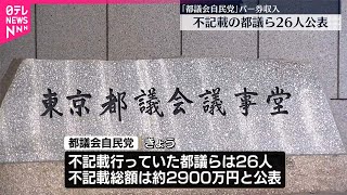 【「都議会自民党」】パー券収入不記載の都議ら26人公表