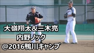 [2016鴨川キャンプ]コーチに罵声を浴びながらの大嶺翔太と守備職人の三木亮~内野ノック~2016/11/6